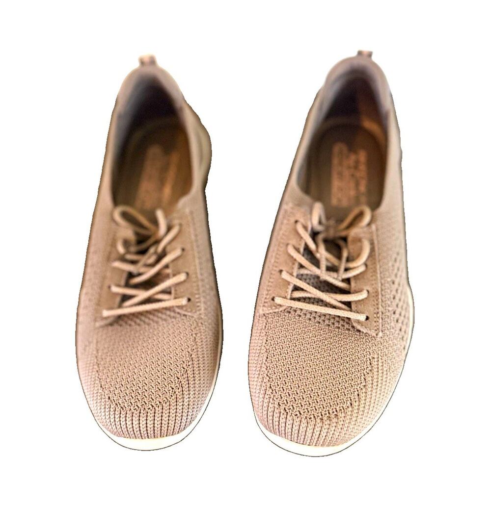 Skechers Women’s Size 7 Taupe Knit Slip-On Sneakers Memory Foam